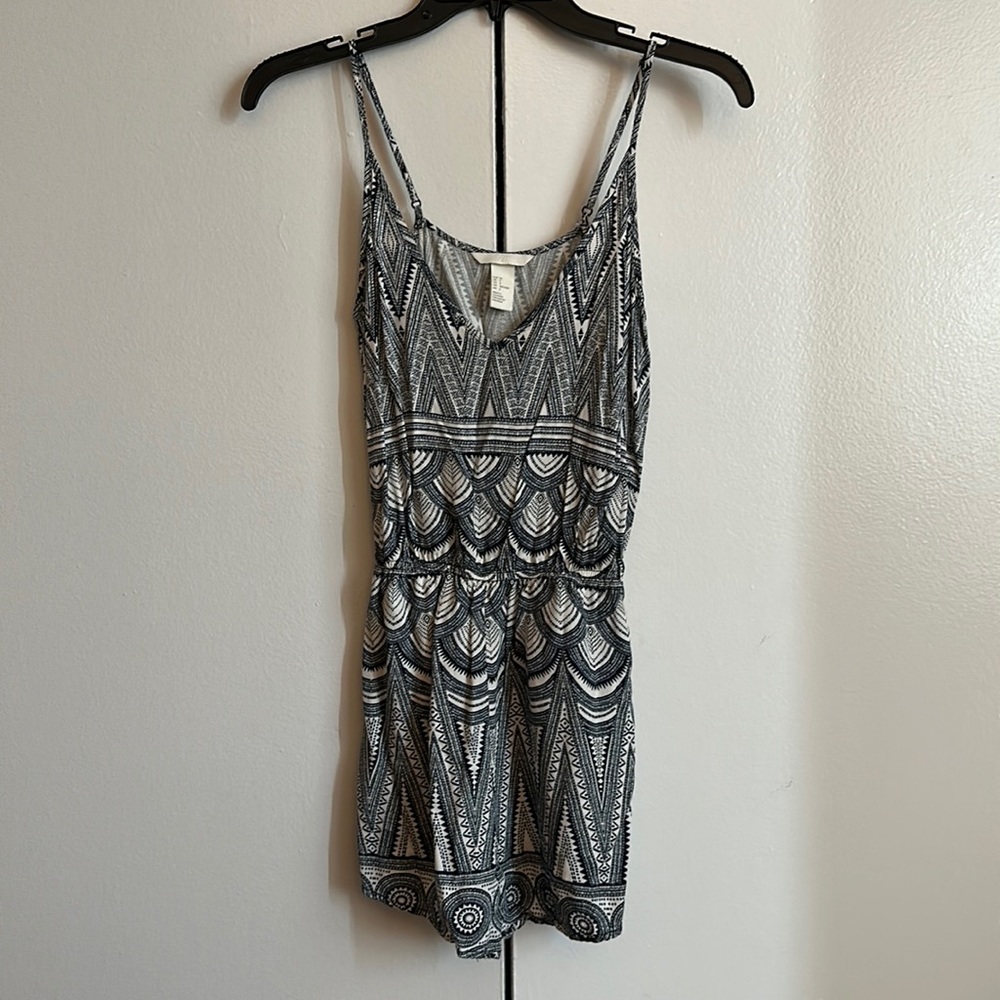 Navy Blue & White Romper with Pockets